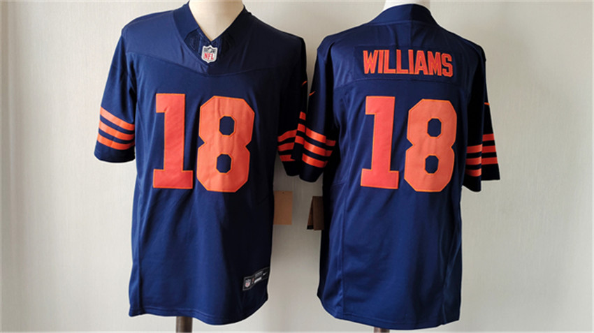 Men's Navy Chicago Bears #18 Caleb Williams 2024 Draft Color Rush F.U.S.E. Vapor Stitched Football Jersey